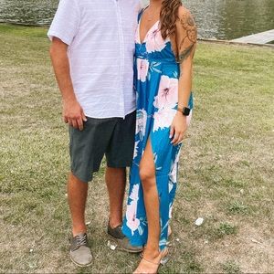 Backless floral split maxi dress